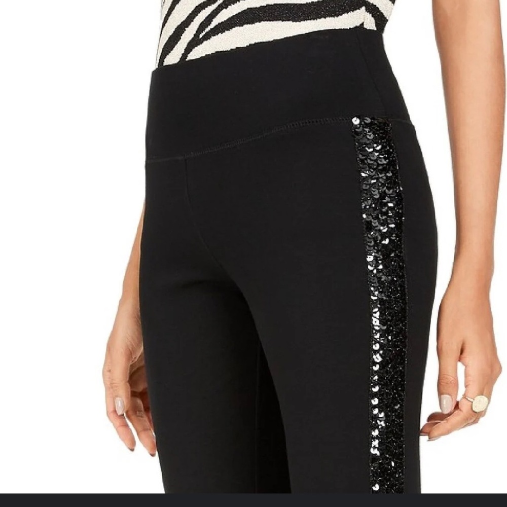 INC Black Sequin Legging 2 Ponte Pant Knit Stretch Holiday Dressy‎ NYE Party NEW